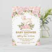 Pink Gold Lamb Baby Shower Blush Floral Invitation (Standing Front)