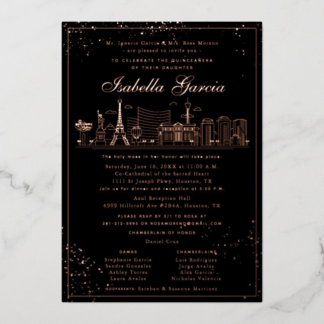 Pink Gold Las Vegas Quinceañera Birthday Invitatio Foil Invitation (Front)