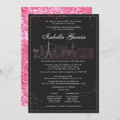 Pink Gold Las Vegas Quinceaera Birthday Invitation