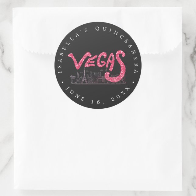 Pink Gold Las Vegas Quinceañera Thank You Favor Classic Round Sticker (Bag)
