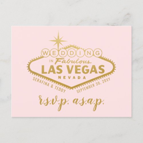 Pink Gold Las Vegas Wedding RSVP Response Postcard