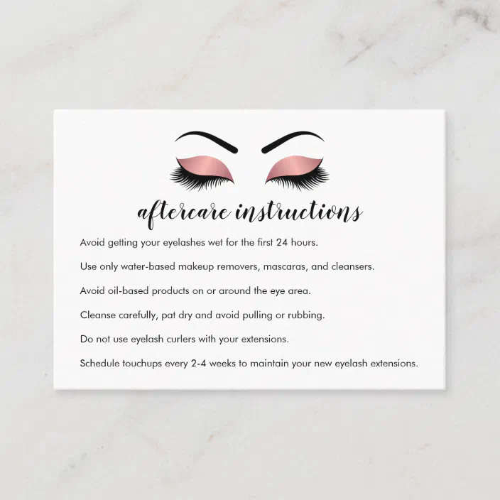 Lashes with Pink Design digital Card Lash Extension Aftercare Instructions and Filler Loyalty Discount Card