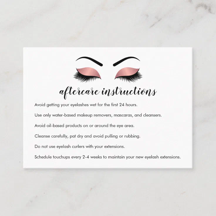 Black Boutique Marketing Lash Extension Aftercare Instructions Cards Pink 50 Pack Black Gold and Gold Color Design Pink 2x3.5 inch Business Card Size 