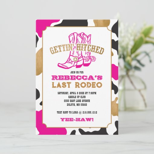 Pink Gold Last Rodeo Bachelorette Party Invitation | Zazzle