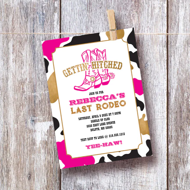 Pink Gold Last Rodeo Bachelorette Party Invitation | Zazzle