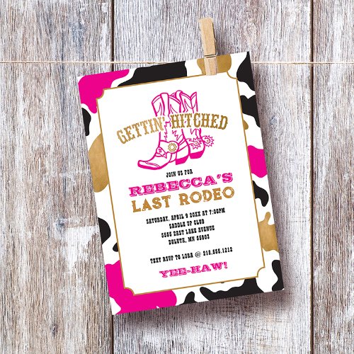 Pink Gold Last Rodeo Bachelorette Party Invitation