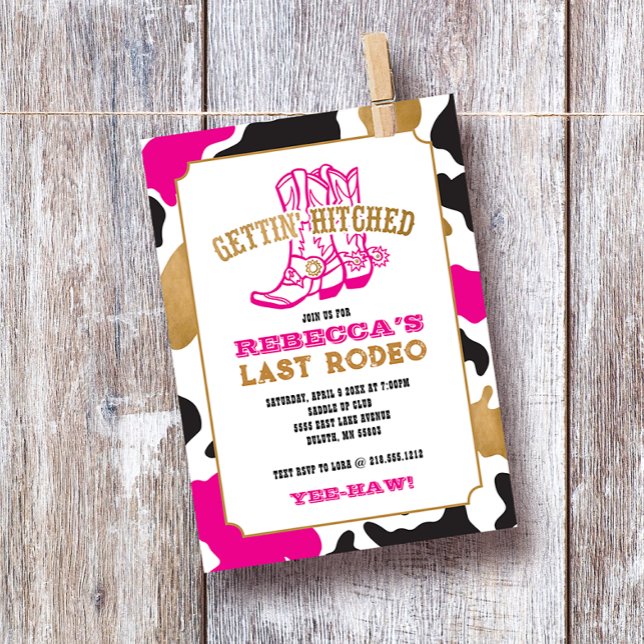 Pink Gold Last Rodeo Bachelorette Party Invitation (Creator Uploaded)
