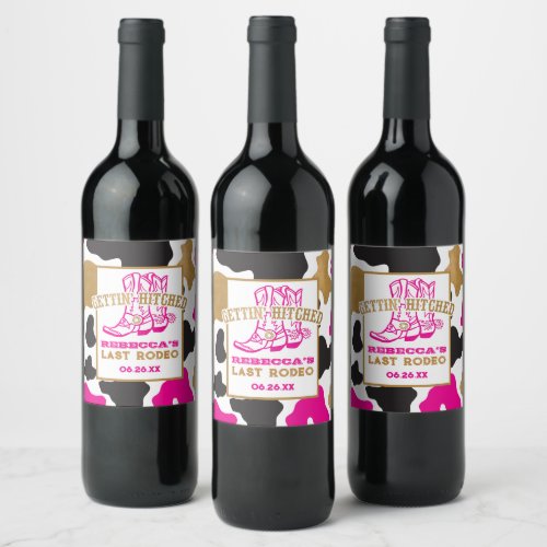 Pink Gold Last Rodeo Bachelorette Party Wine Label