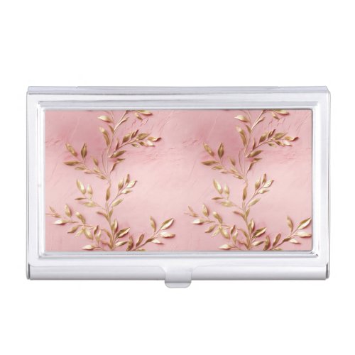 Pink Gold Leaves Business Card Case