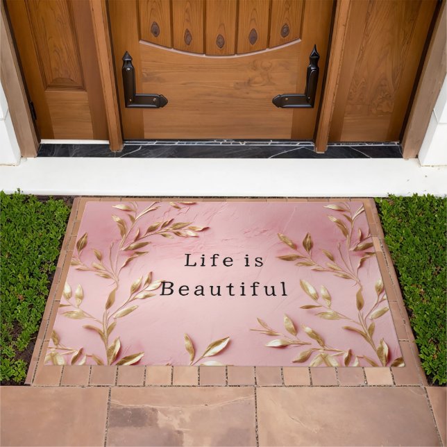 Pink Gold Leaves Doormat (Outdoor)