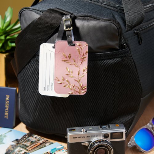 Pink Gold Leaves Luggage Tag