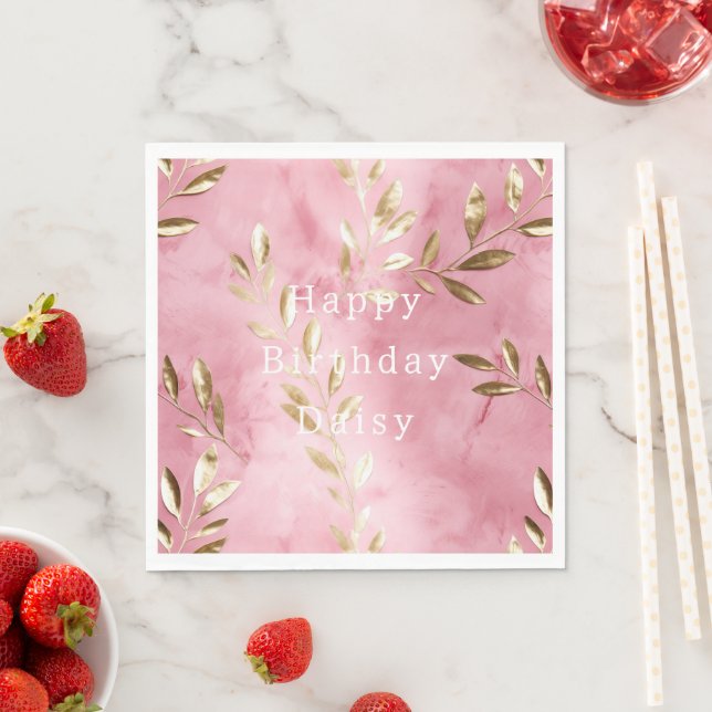 Pink Gold Leaves Napkins (Insitu)