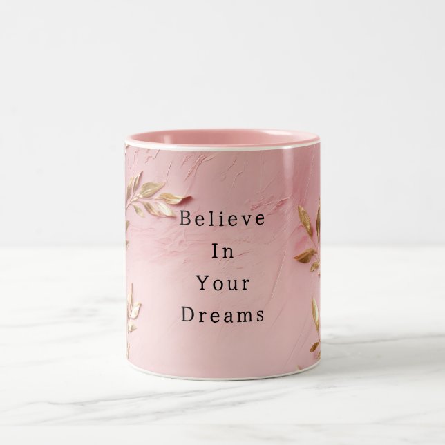 Pink Gold Leaves Two-Tone Coffee Mug (Center)
