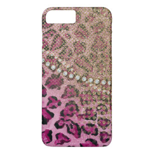 Pink Gold Leopard Animal Print Glitter Look Jewel iPhone 8 Plus/7 Plus Case