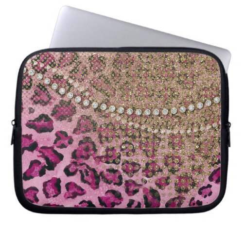 Pink Gold Leopard Animal Print Glitter Look Jewel Laptop Sleeve