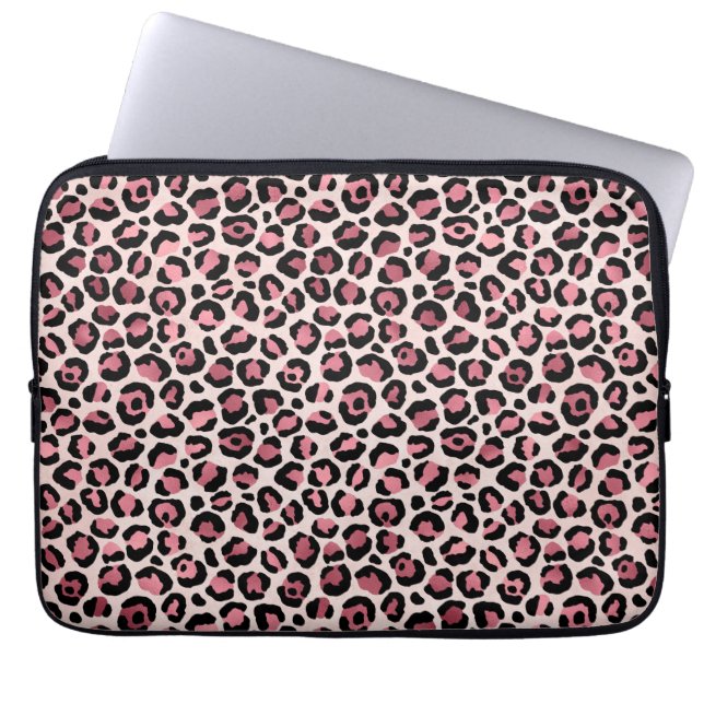 Pink & Gold Leopard Animal Print, Leopard Gift Laptop Sleeve (Front)