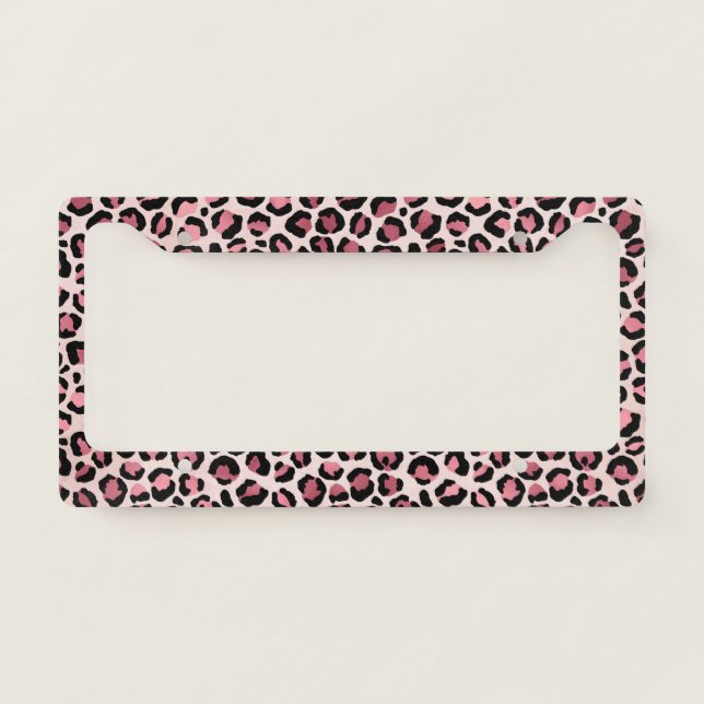 Pink & Gold Leopard Animal Print, Leopard Gift License Plate Frame (Front)