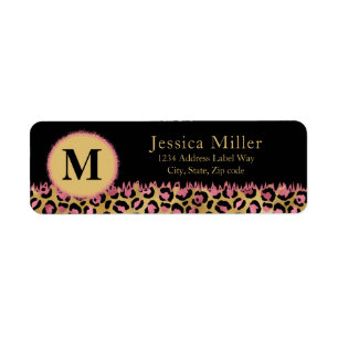 Pink gold leopard cheetah print custom address label