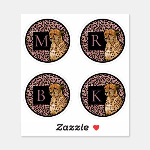 Pink Gold leopard Cheetah Print vinyl initial Sticker