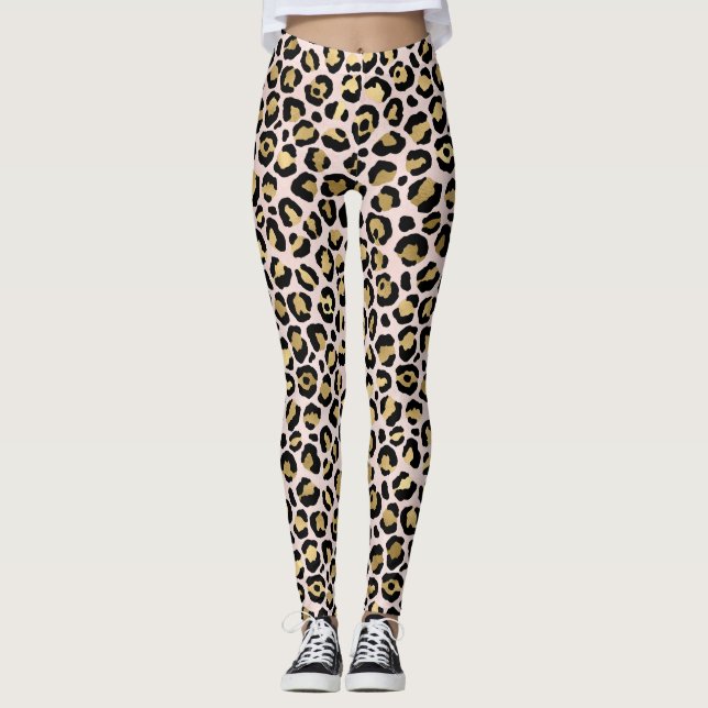 Pink Gold Leopard Pattern Leggings (Front)