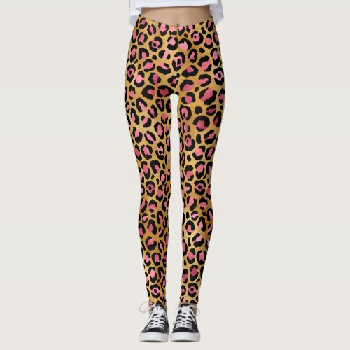 Pink Gold Leopard Pattern Leggings