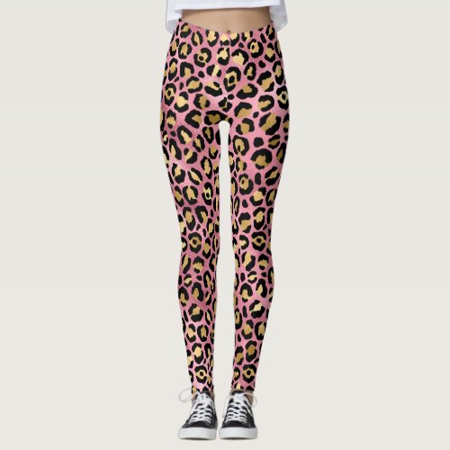 Pink Gold Leopard Pattern Leggings