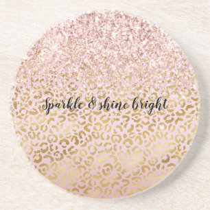 Pink Gold Leopard Print Blush Glitter          Coaster
