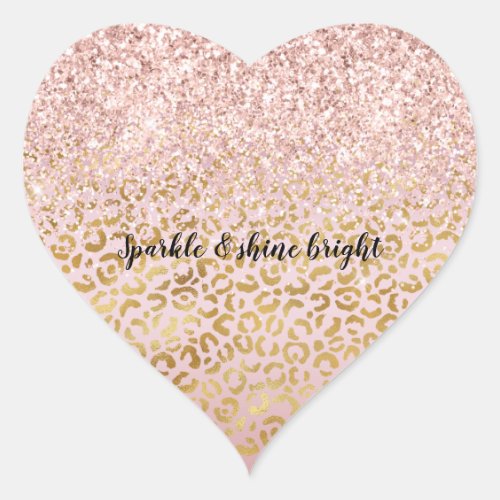Pink Gold Leopard Print Blush Glitter          Heart Sticker