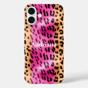 Pink Gold Leopard Print iPhone 16 Plus Case