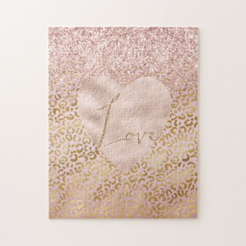 Pink Gold Leopard Print Love Blush Glitter  Jigsaw Puzzle