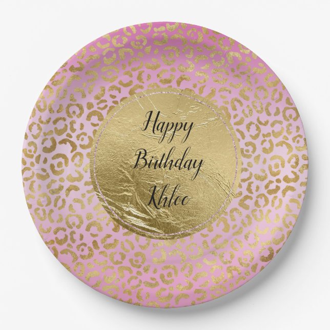  Pink Gold Leopard Print   Paper Plates (Front)