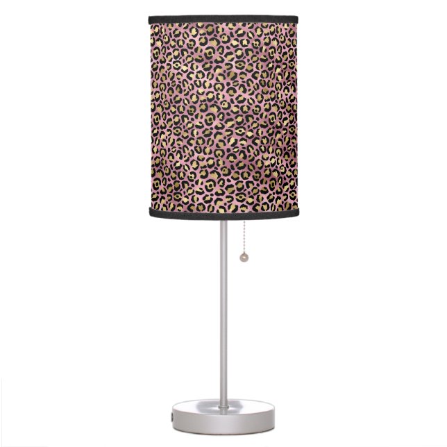 Pink & Gold Leopard Print Pattern Table Lamp (Left)