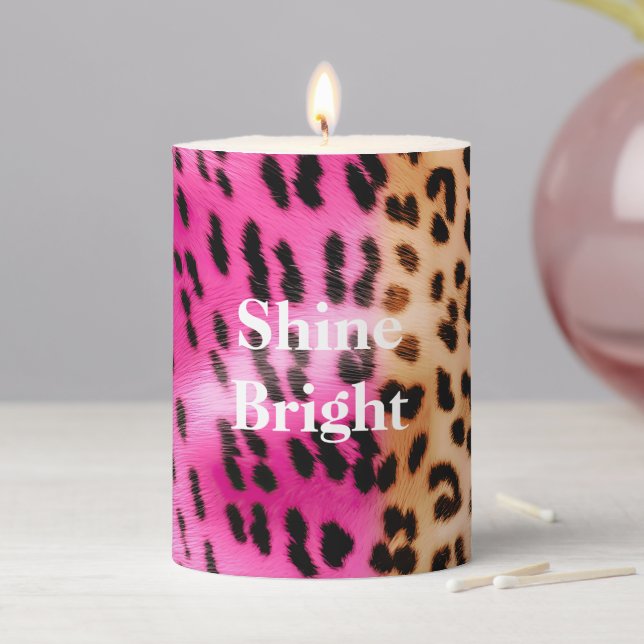 Pink Gold Leopard Print Pillar Candle (In Situ)