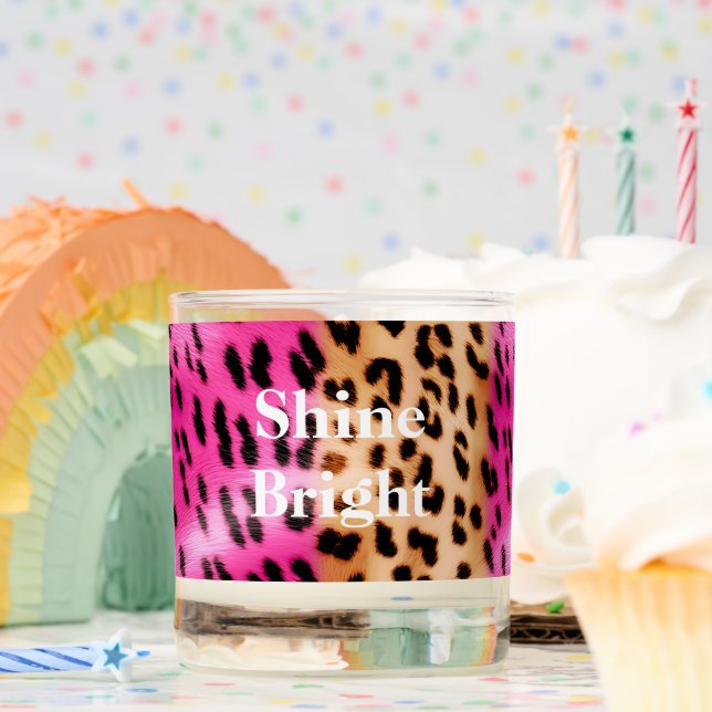 Pink Gold Leopard Print Scented Candle (Birthday)