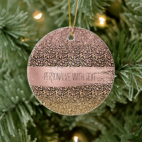 Pink Gold Leopard Print Sparkle Ceramic Ornament