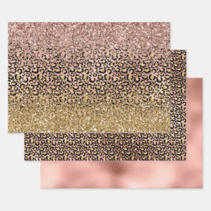 Pink Gold Leopard Print Sparkle Wrapping Paper Sheets