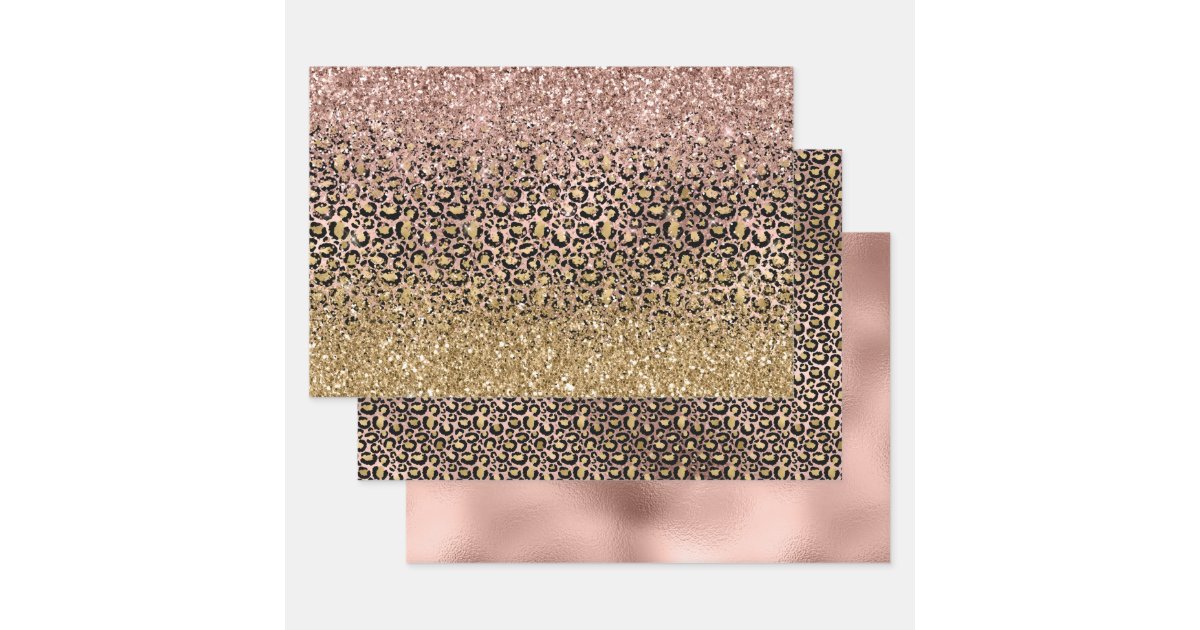 Pink Gold Leopard Print Sparkle Wrapping Paper Sheets | Zazzle