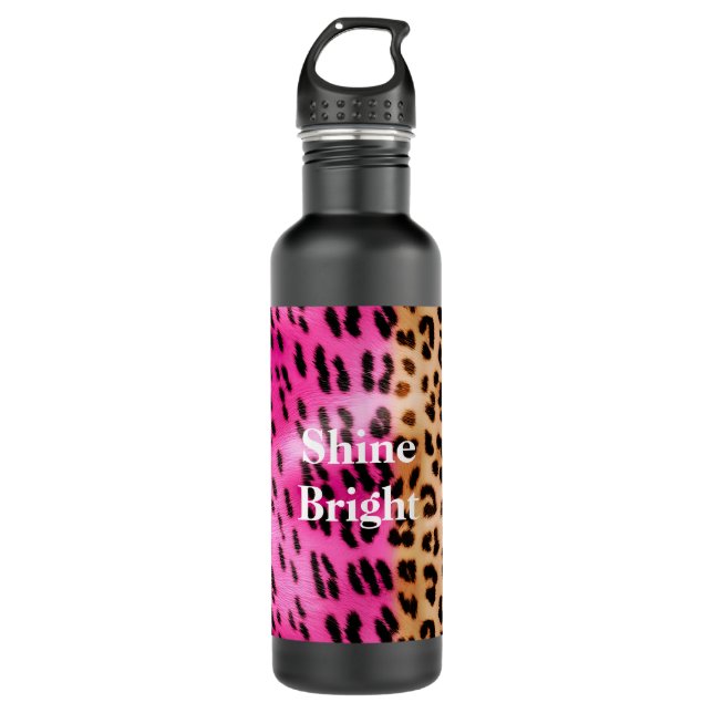 Pink Gold Leopard Print Stainless Steel Water Bottle (Front)