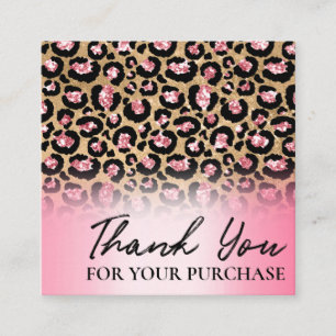 Pink Gold Leopard Print Thank You For Your Order Square Business Card