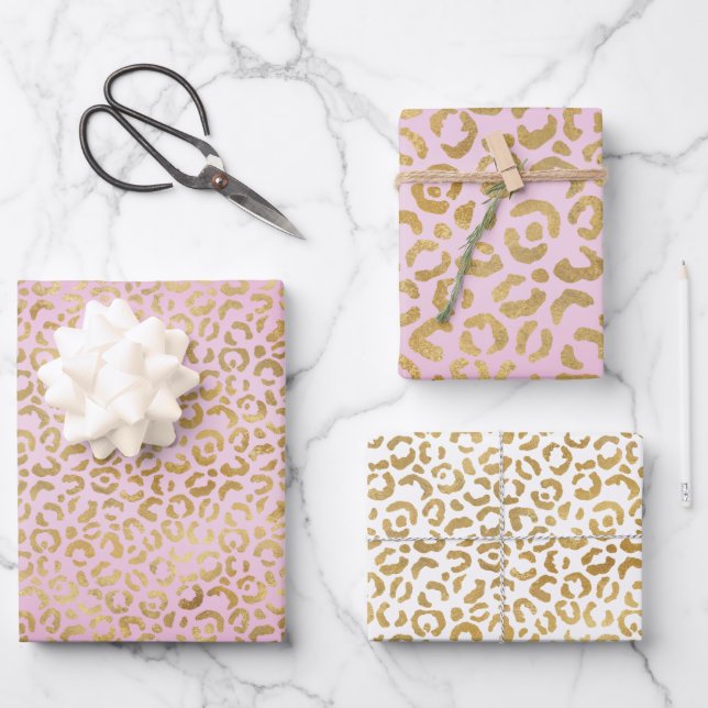 Pink Gold Leopard Print        Wrapping Paper Sheets (Front)