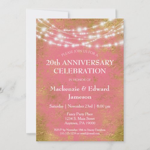 Pink Gold Lights Anniversary Party Invitation