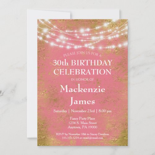 Pink Gold Lights Birthday Party Invitation Adult