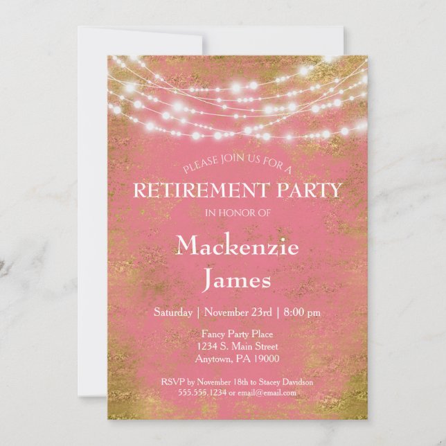 Pink Gold Lights Retirement Party Invitation (Front)