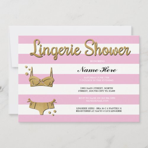 Pink Gold Lingerie Shower Stripe Invitation