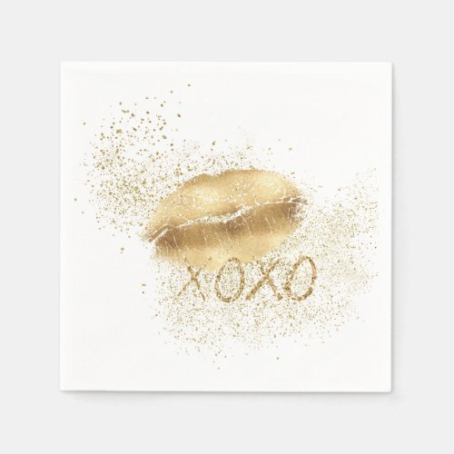 Pink Gold Lips Kiss Gold Glitter XOXO Napkins