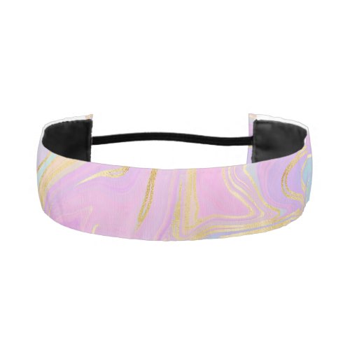 Pink Gold Liquid Swirl Rainbow Marble Athletic Headband