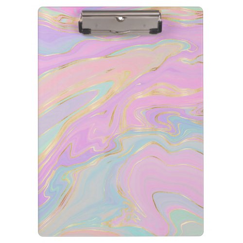 Pink Gold Liquid Swirl Rainbow Marble Clipboard