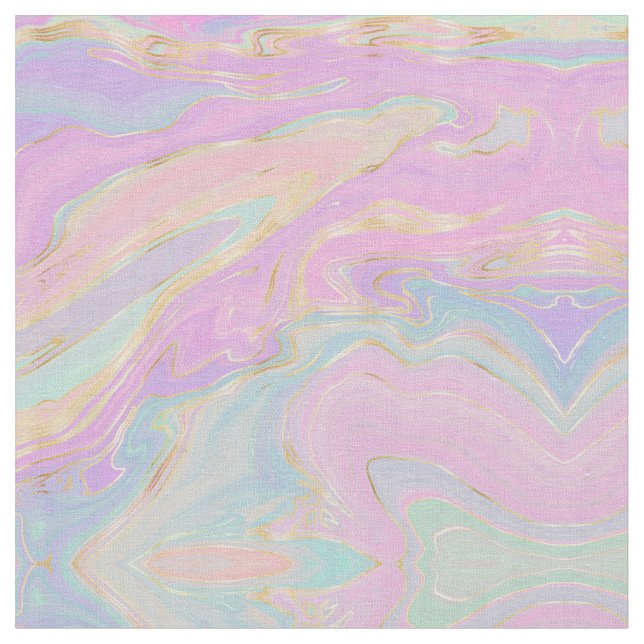 Pink Gold Liquid Swirl Rainbow Marble Fabric (Close Up)