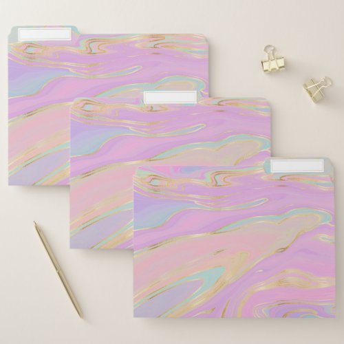 Pink Gold Liquid Swirl Rainbow Marble File Folder