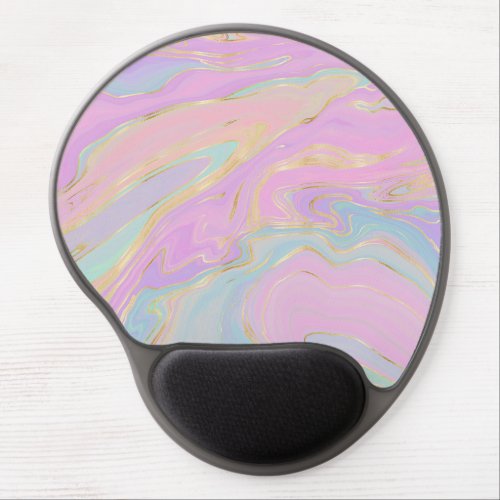 Pink Gold Liquid Swirl Rainbow Marble Gel Mouse Pad